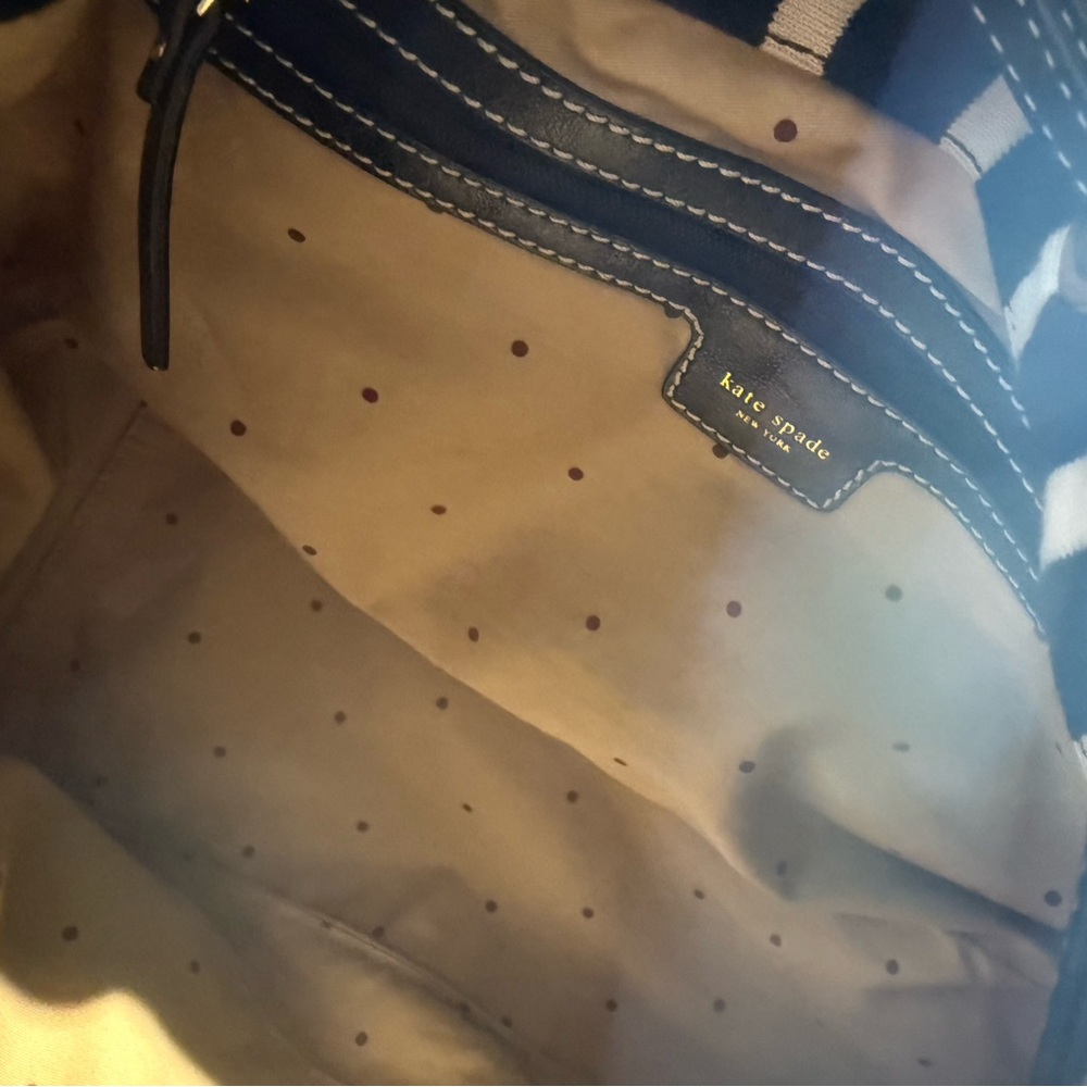 Kate Spade Striped Canvas Leather Hobo Bag Black White Drawstring Shoulder Tote - Picture 8 of 16
